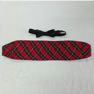 Invizo Cummerbund Bow Tie Set Men OS Red Black Plaid Adjustable Formal Accessory